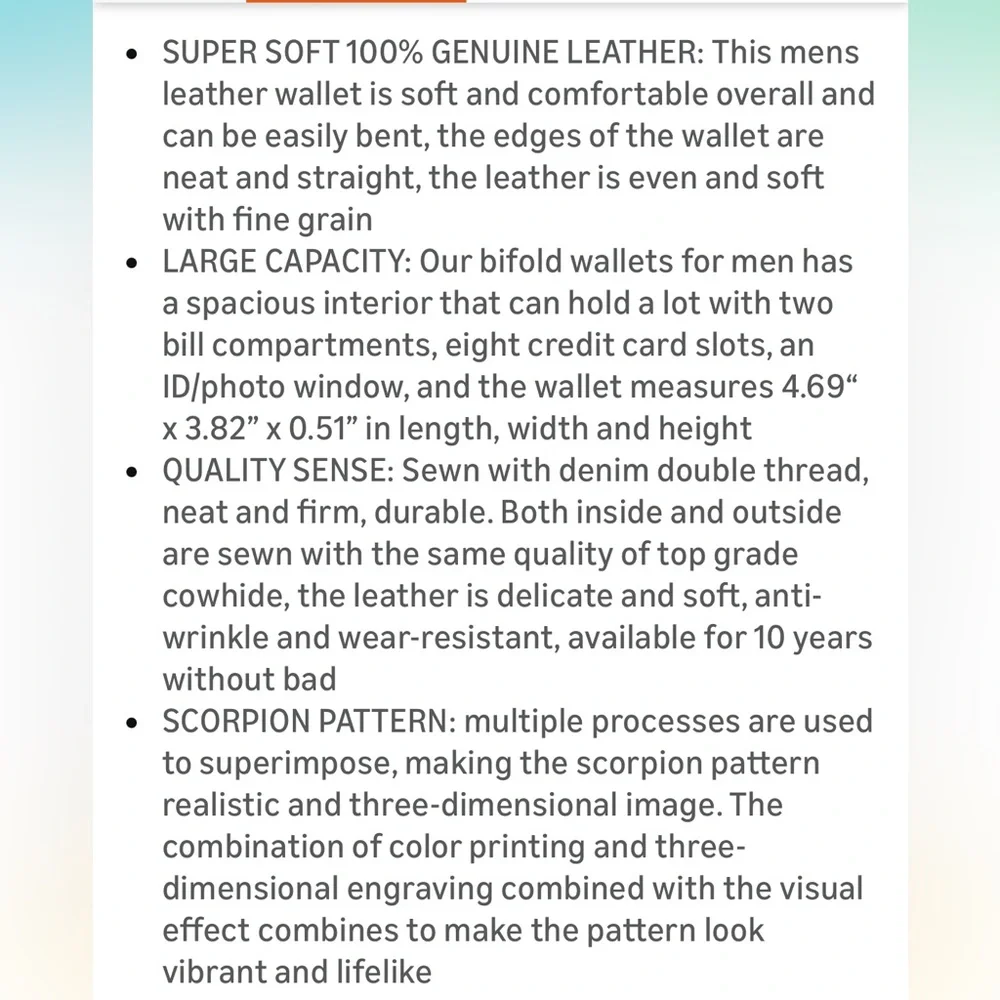NEW $33 skneephate 100% Genuine Leather Men's Bifold Scorpion Wallet in 'coffee'